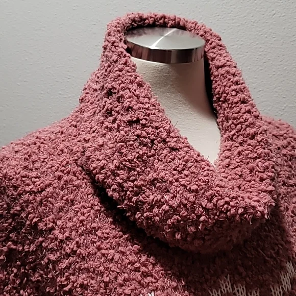 SONOMA XXL Mauve Cowlneck Long Sleeve Fair Isle Sherpa Comfy Cozy Sweater Top - Picture 11 of 13
